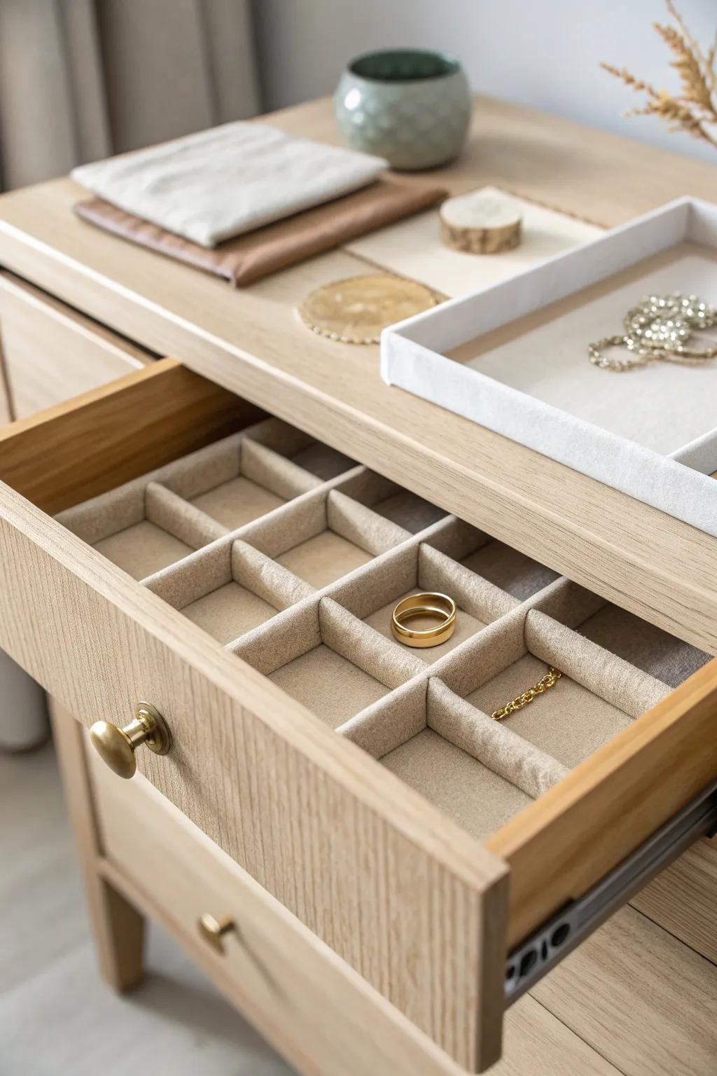 Wrap cardboard dividers in contact paper for a chic, polished drawer that looks store-bought.