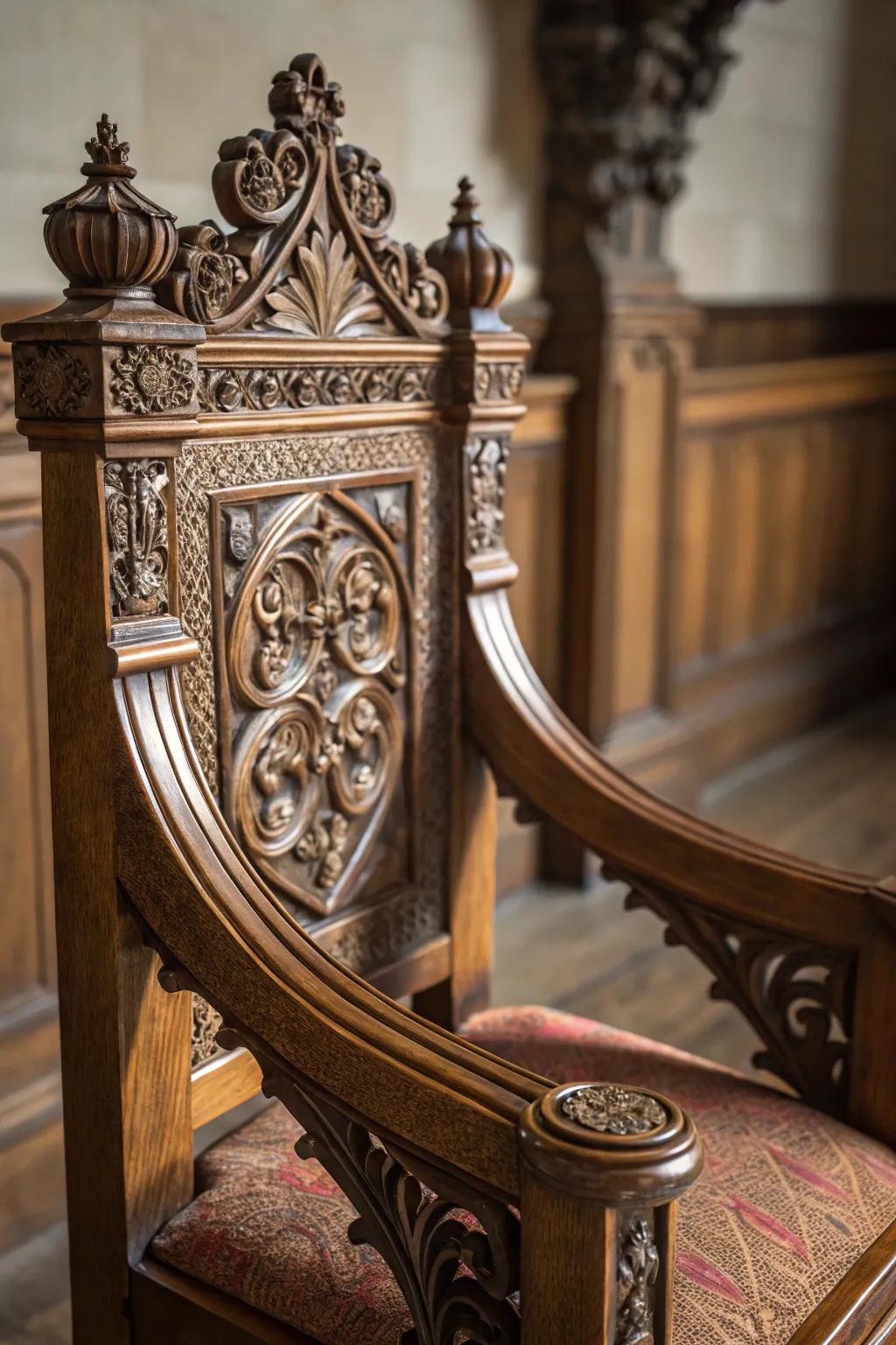 Master the art of craftsmanship with intricate carvings that transform a simple chair into a majestic throne.