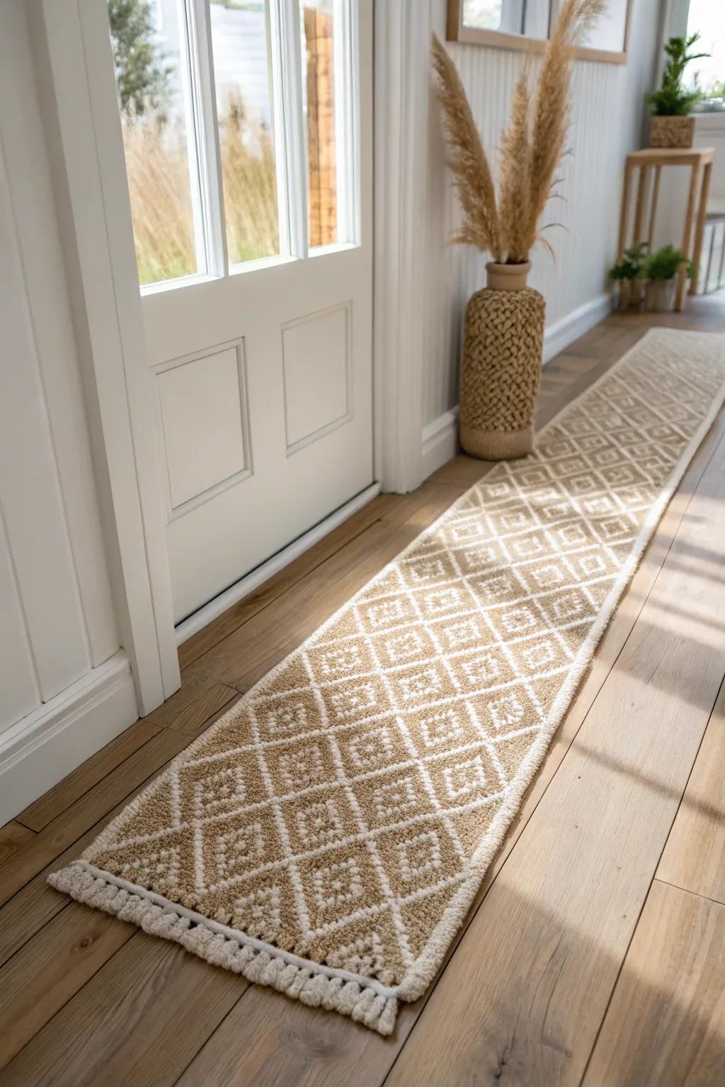 A durable woven runner rug that warms up a small entry and hides dirt beautifully.