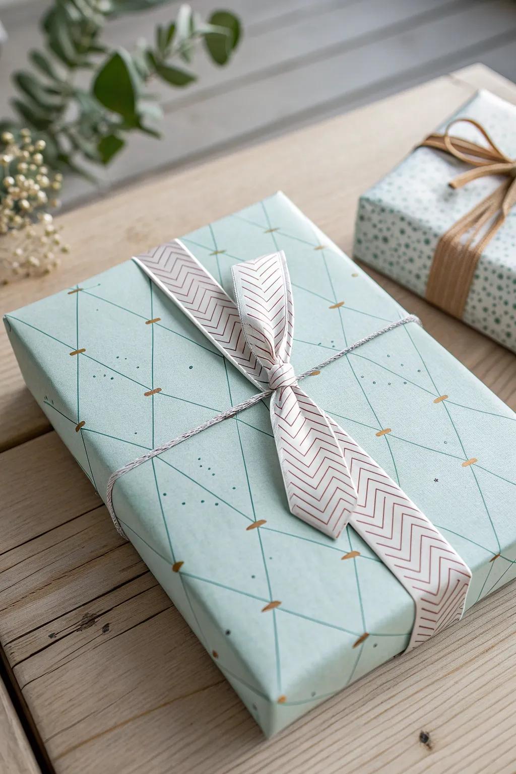 Craft a cherished memory with a minimalist necktie gift wrap, perfect for Father's Day.