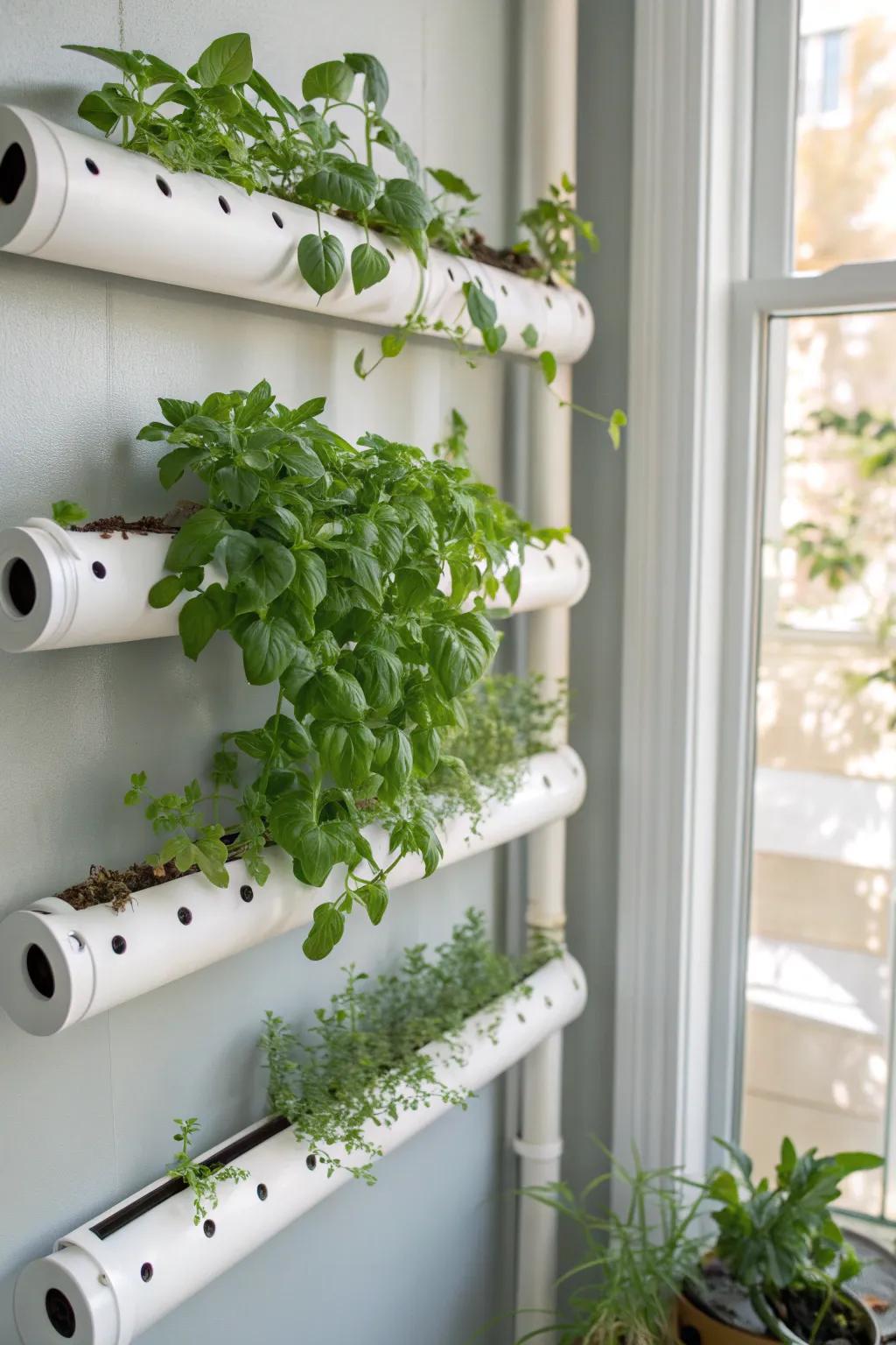 Embrace green living with a chic vertical pipe planter; the perfect blend of style and functionality for your minimalist loft.