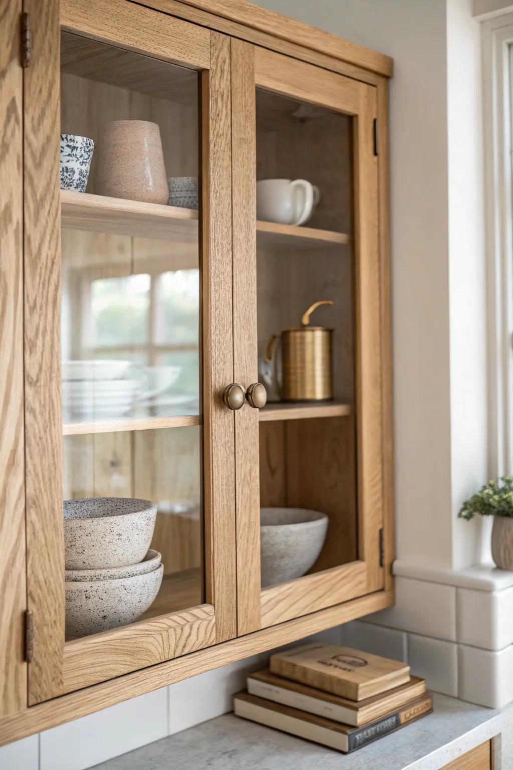 Airy glass-front extension cabinets add height without bulk—perfect for pretty storage.
