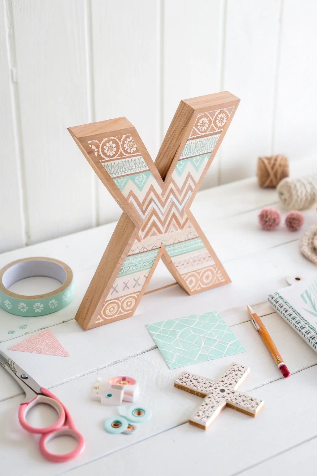 Crafted Elegance: Transform a simple 'X' with charming patterns and stickers for a touch of personalized beauty.