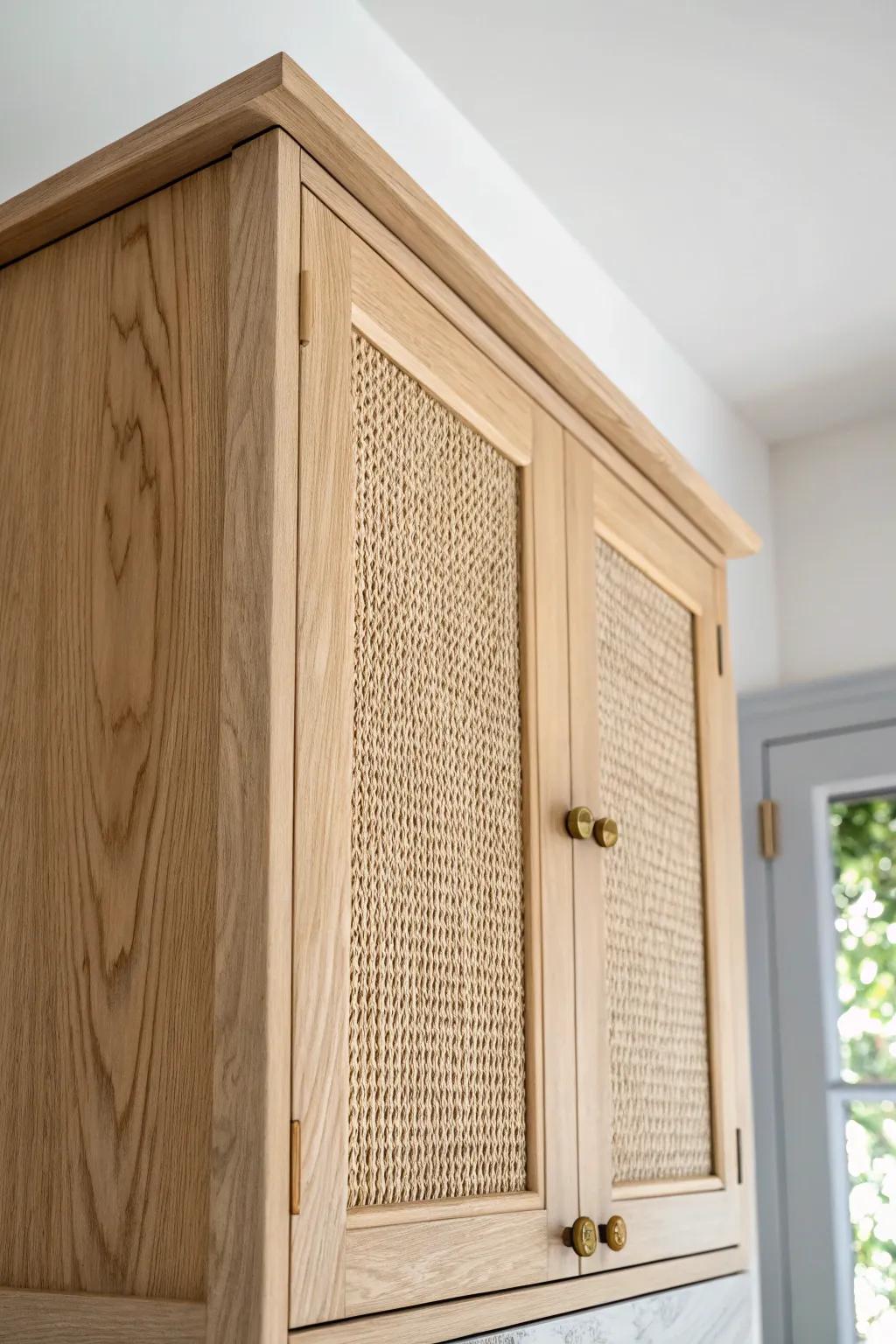 Light upper cabinets lift low ceilings—choose soft white oak for an airy, handcrafted look.