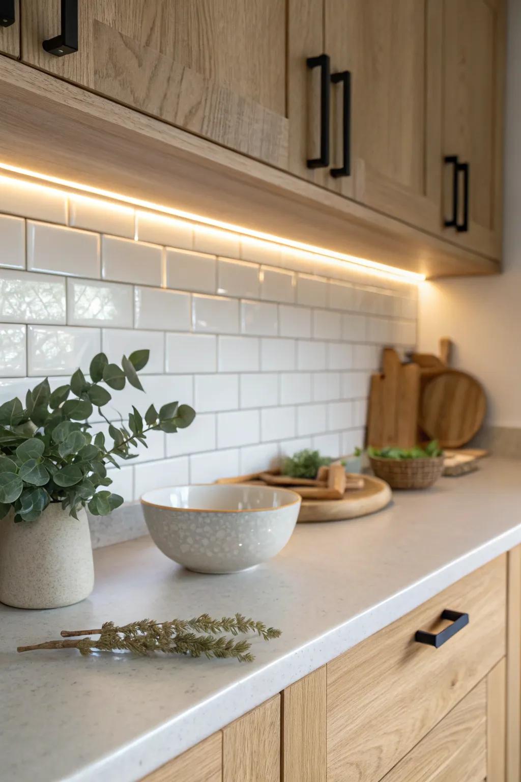 Under-cabinet lighting instantly brightens a micro kitchen and makes it feel larger.