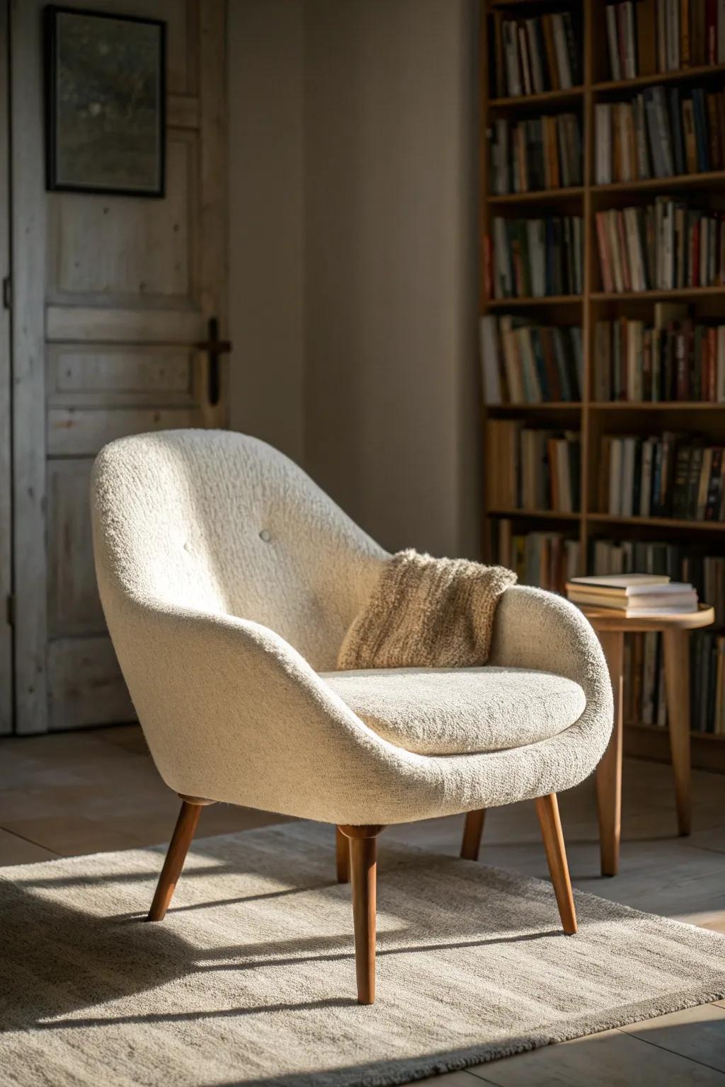 A library wall + cozy chair turns a small flex room into an instant reading retreat.
