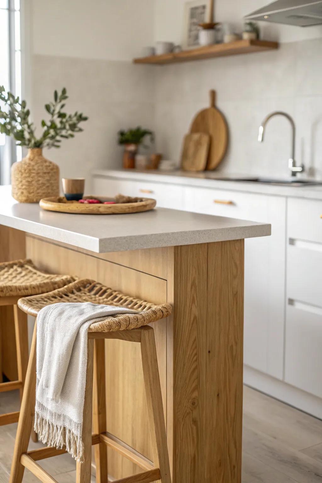 A slim eat-in peninsula adds a breakfast bar and extra prep space—no dining table needed.