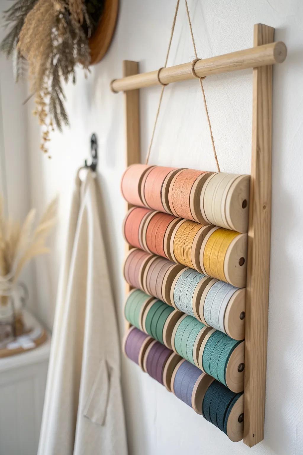 Color-code ribbons into a rainbow display—pretty storage that makes palette picking effortless.