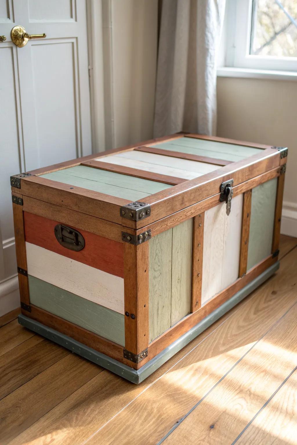 Modern color-blocked trunk panels for chic hidden storage—graphic, calm, and studio-ready.