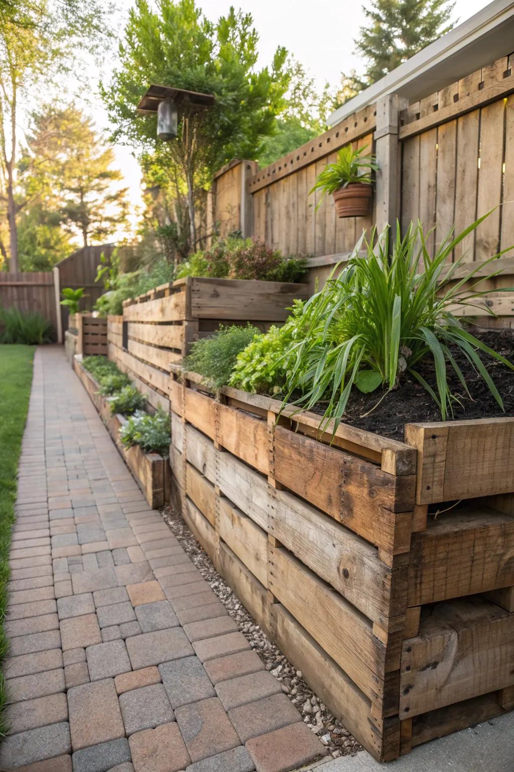 Transform your backyard with the rustic charm and stability of a pallet retaining wall—where functionality meets fabulous craftsmanship.