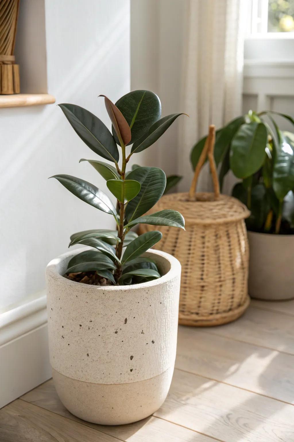 Matching neutral pots bring instant calm, letting every leaf shape stand out beautifully.