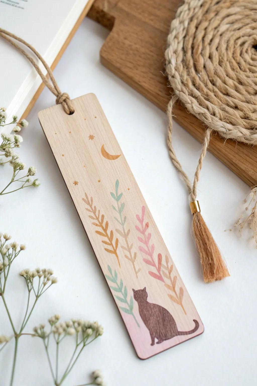 Add a touch of whimsy to your reading with this charming cat companion bookmark. Perfect for those who appreciate simplicity and natural beauty.