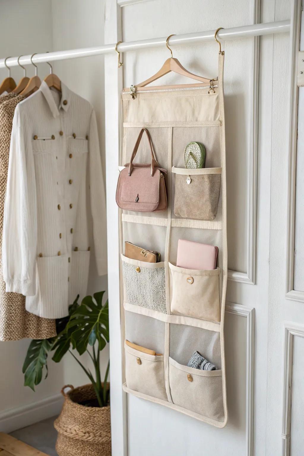 A chic hanging pocket organizer that keeps mini bags neat, visible, and perfectly shaped.