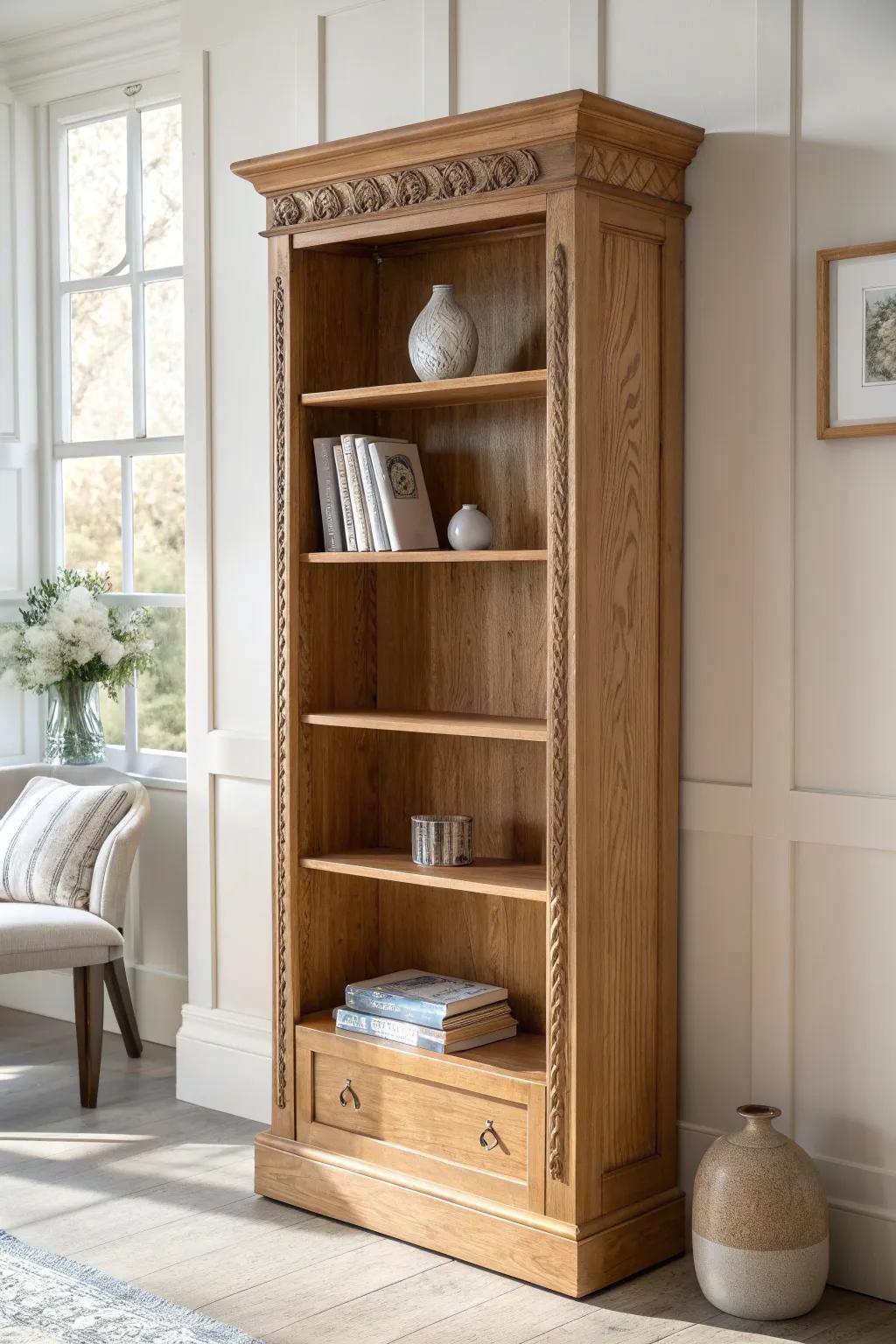 Add simple trim to a refurbished bookshelf for an instant custom built-in look.