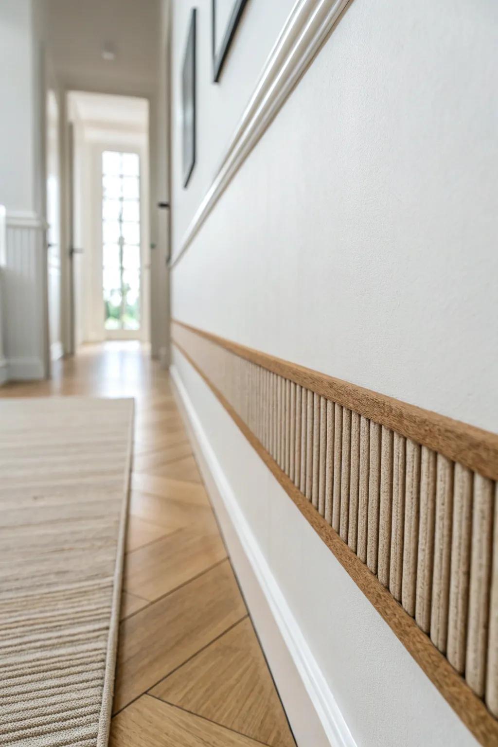 A slim tactile wall strip adds soothing touch and style—perfect for tiny, minimalist hallways.