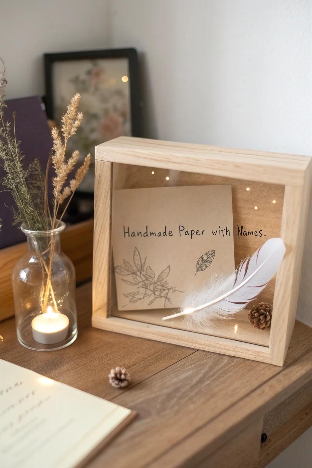 Celebrate milestones with a personal touch. This minimalist shadow box captures heartfelt messages, reminding you of your journey and achievements.