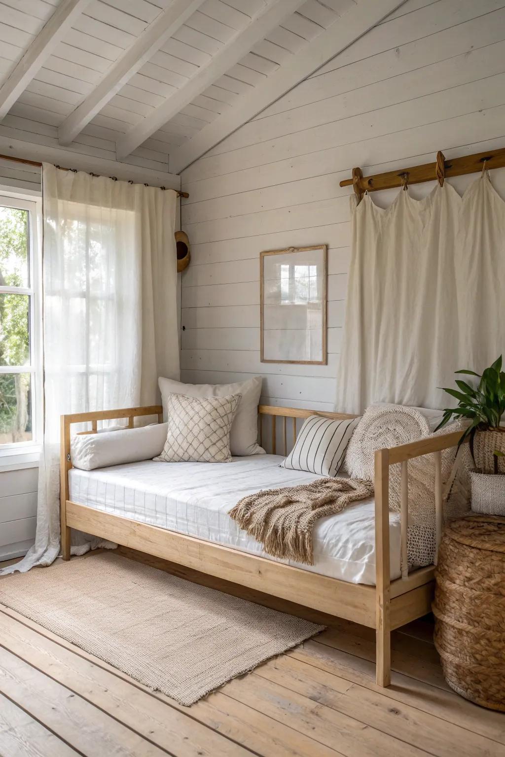 A daybed makes your shed bedroom guest-ready by night and lounge-worthy by day.