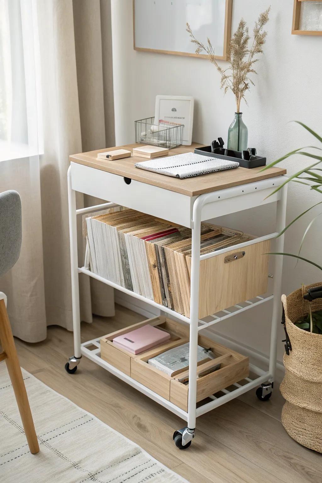 Park your practice stack: a slim rolling file cart that disappears neatly under the desk.