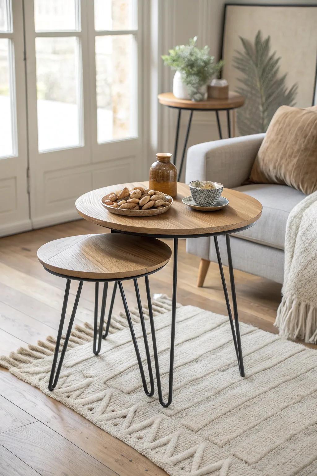 Nesting tables give you snack space on demand—then tuck away to free up floor space.