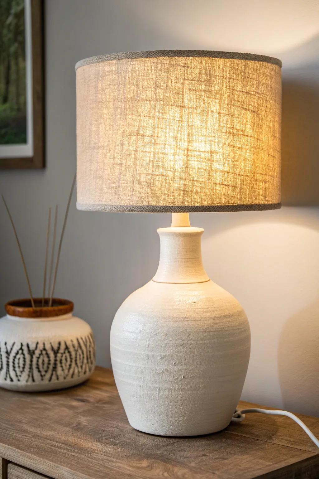 A dimmable bedside lamp turns a tiny bedroom from bright prep to boutique-hotel cozy.