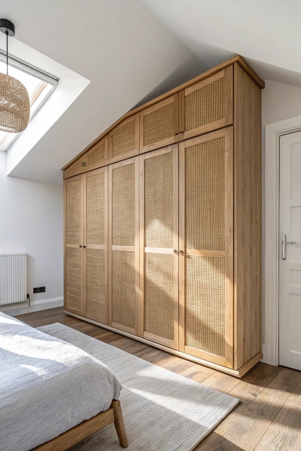 Go floor-to-ceiling: a tall wardrobe adds vertical storage and hides rarely used items up top.