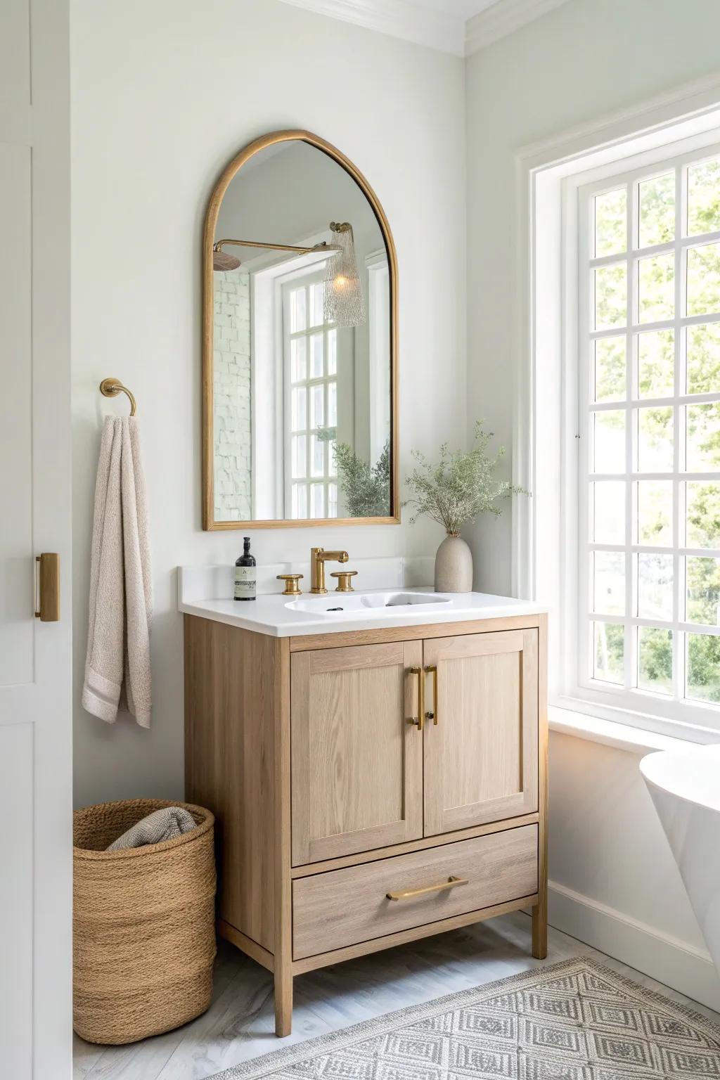 Hang an oversized mirror to instantly double light and depth in a tiny en suite.