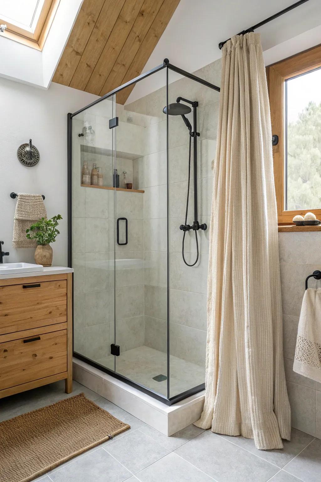 Turn dead corners into a luxe shower zone—minimal, bright, and perfect for tiny ensuites.