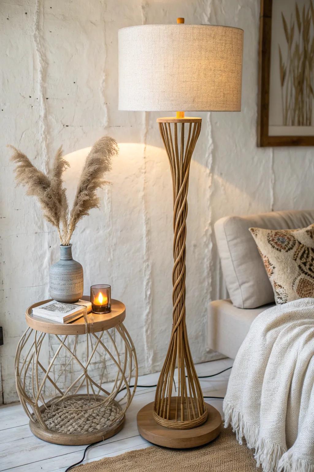 Layer a floor lamp with a tiny table lamp for cozy, space-stretching family room light.