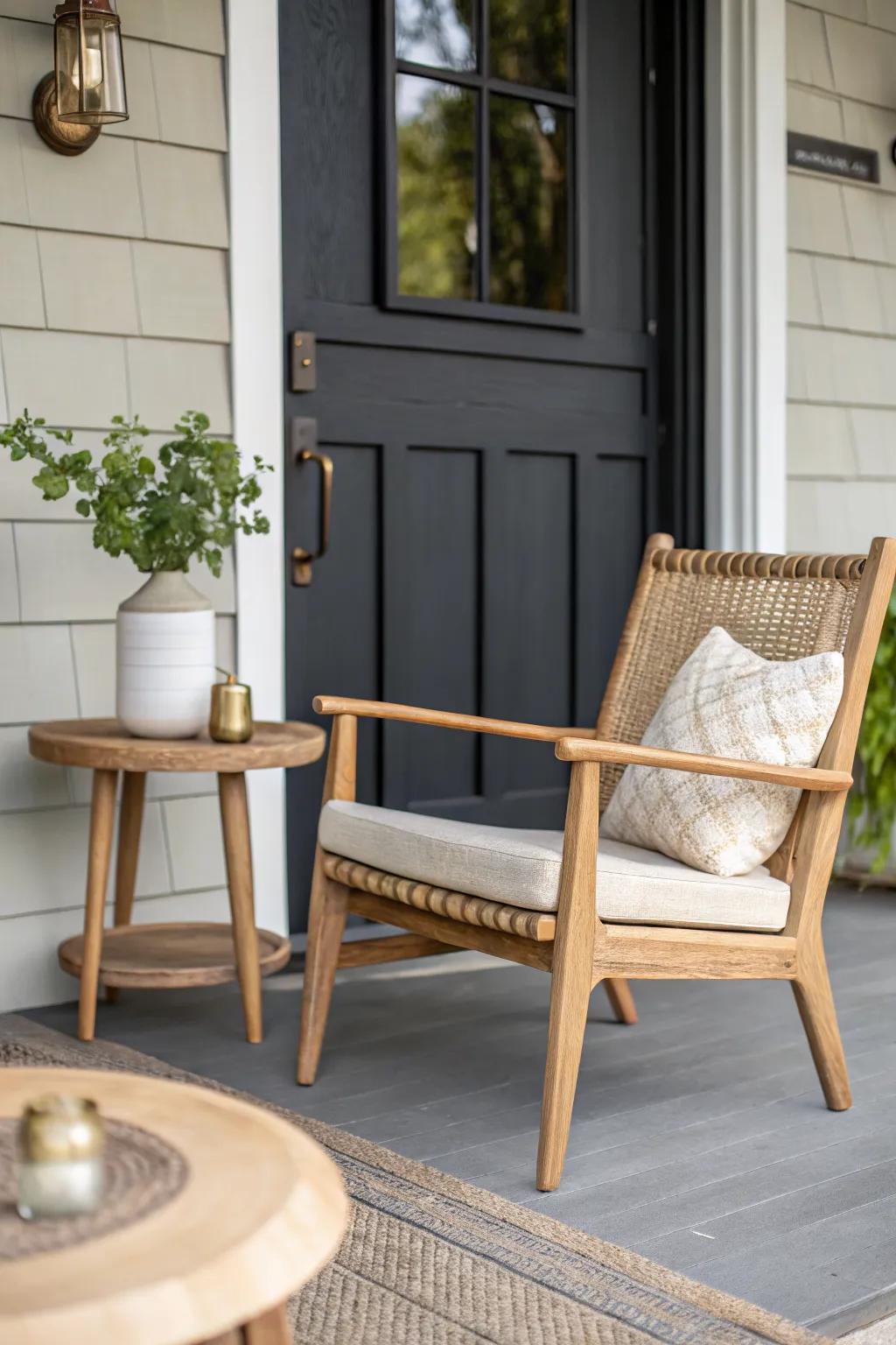 Matching porch chairs make a tiny entry feel instantly styled—balance in minutes.