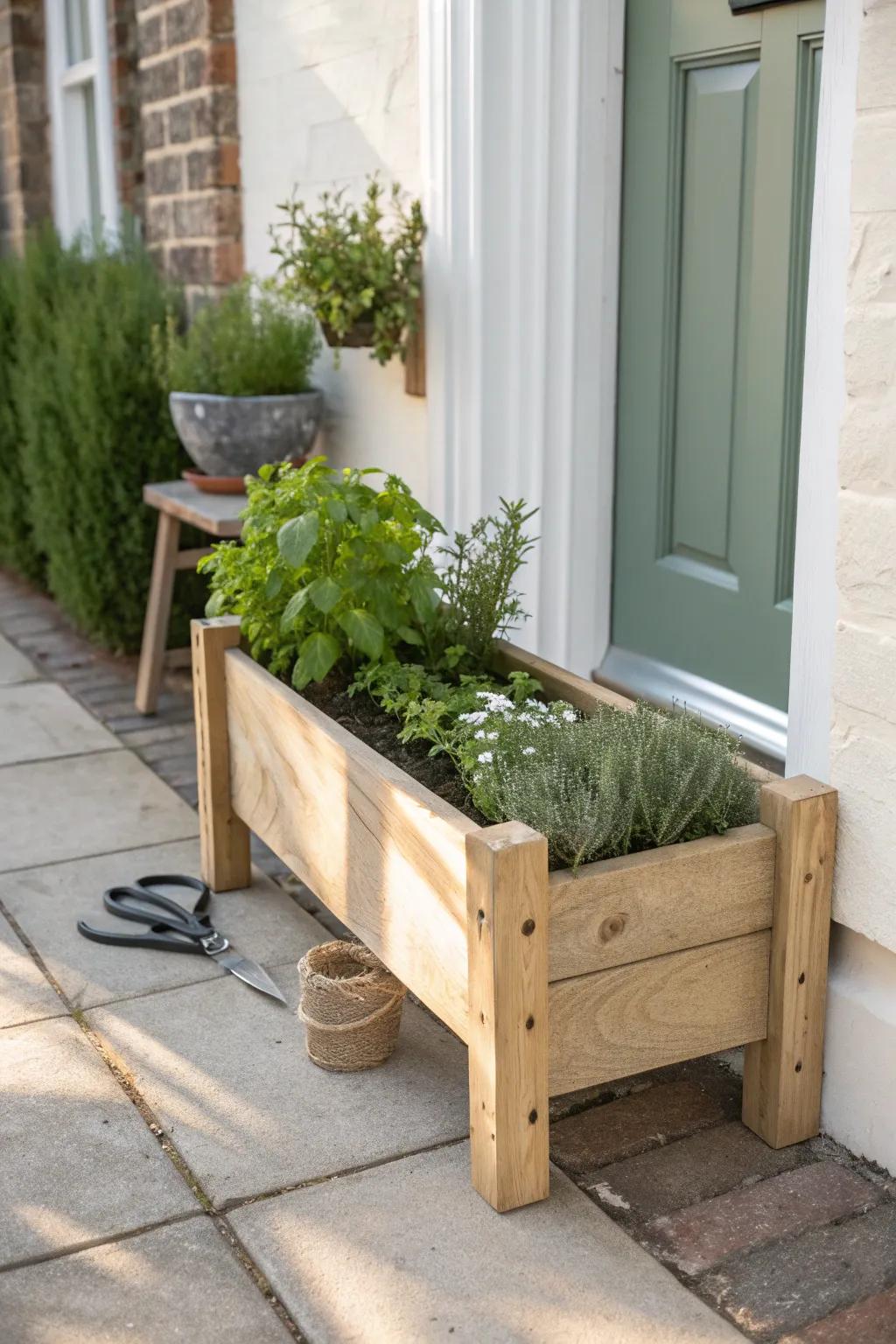Mini herb bed by the door—fresh snips in seconds with calm Scandinavian style.