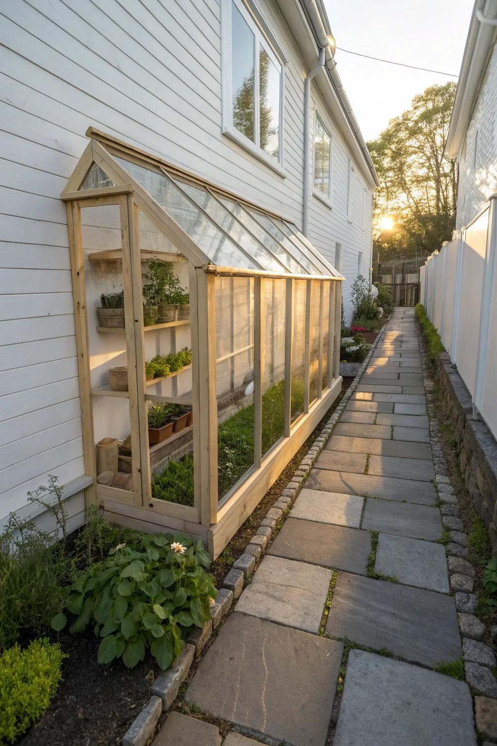 Turn a wasted side-yard alley into a sleek, slim greenhouse corridor full of fresh greens.