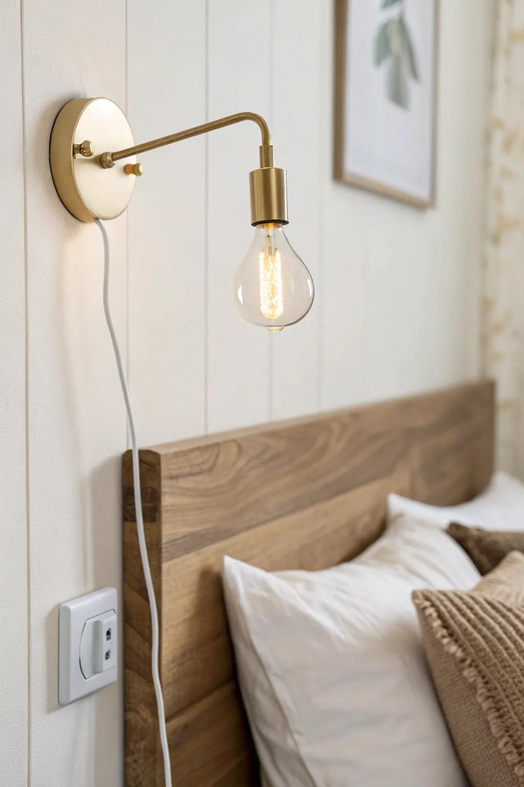 Budget boutique-hotel glow: a plug-in wall sconce + cord cover that looks truly built-in.