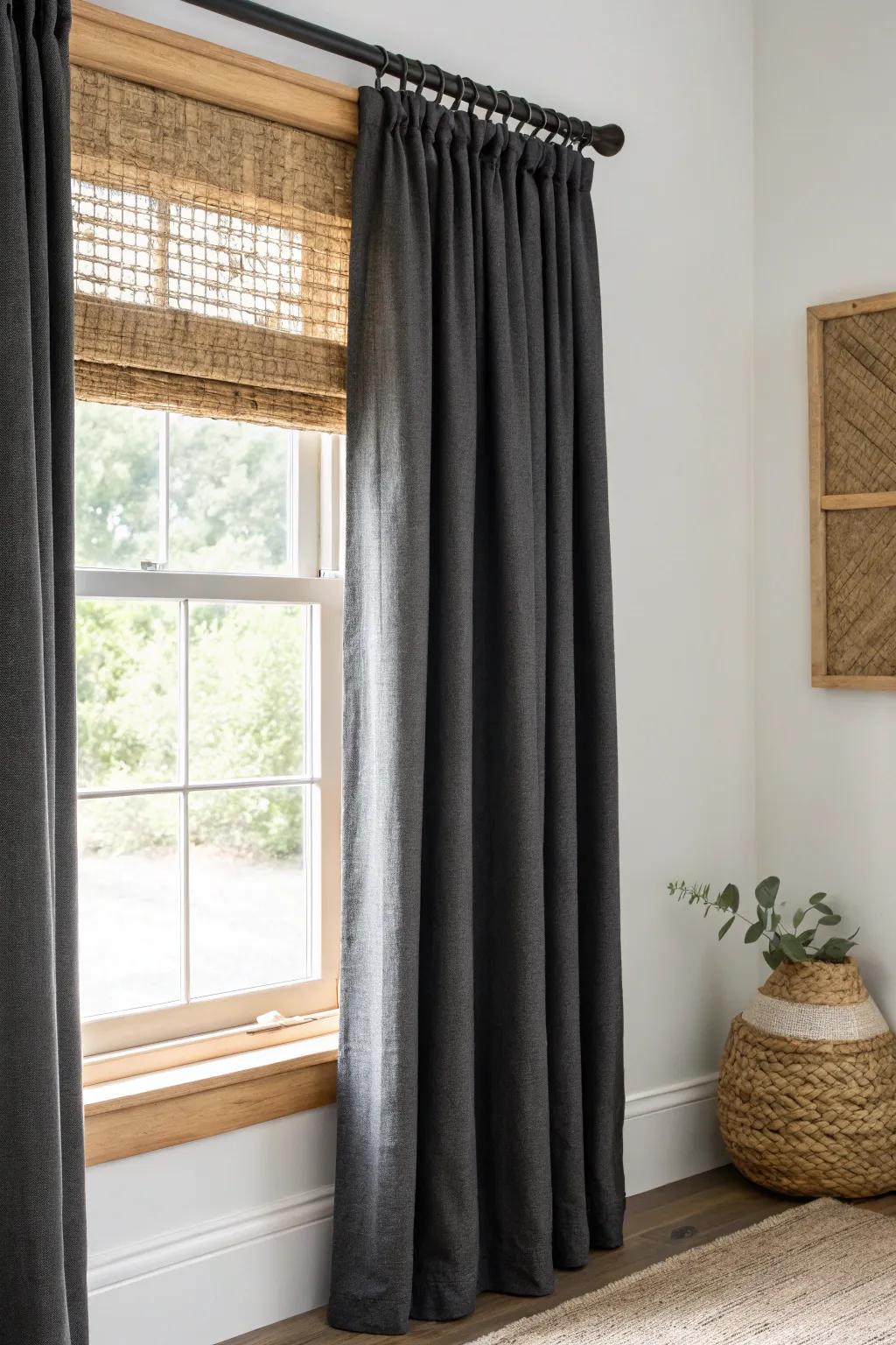 Layer blackout curtains + a simple shade for instant “movie darkness” in a small theater room.