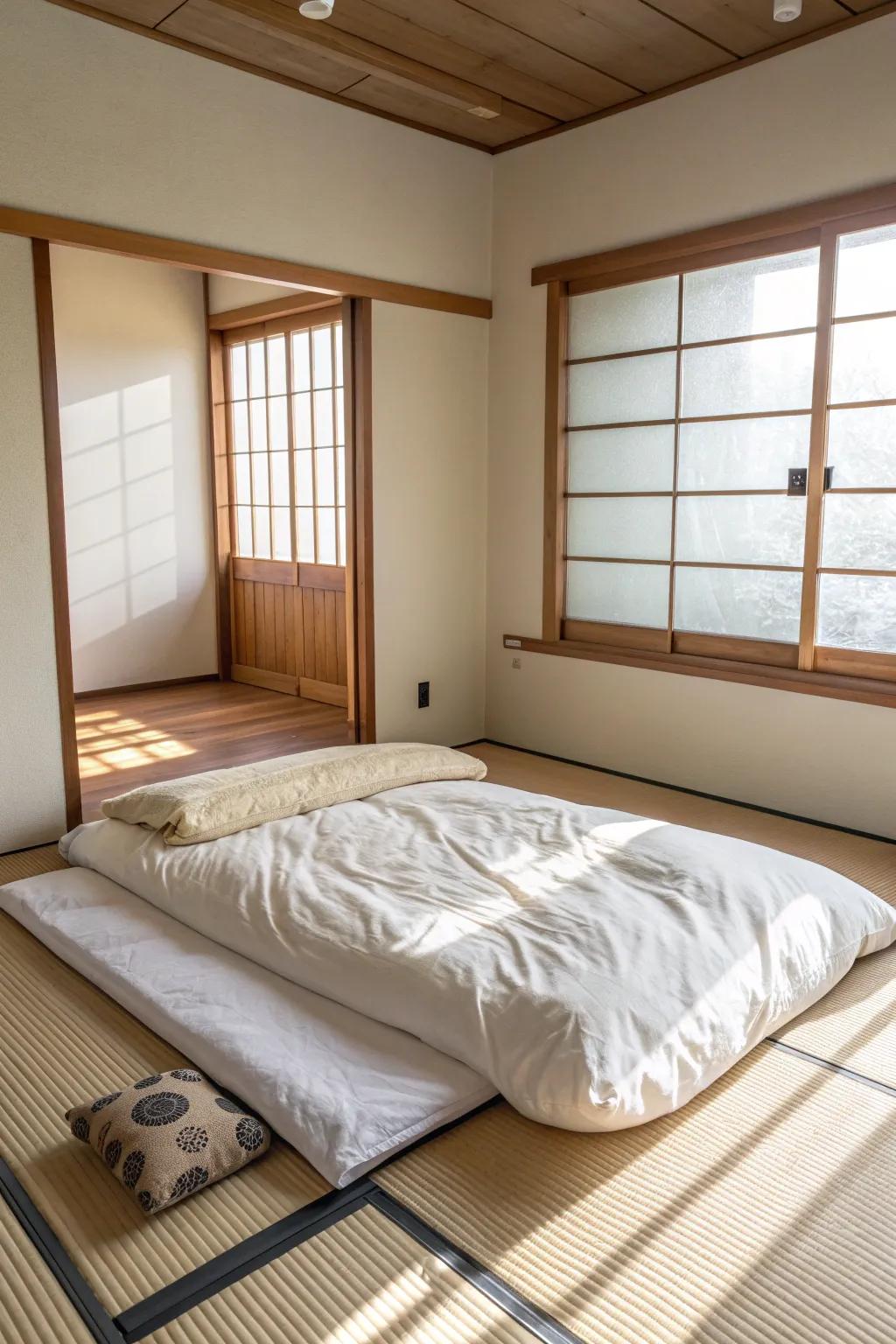Let your room breathe: one simple futon on tatami shows how “Ma” makes small spaces feel luxe.