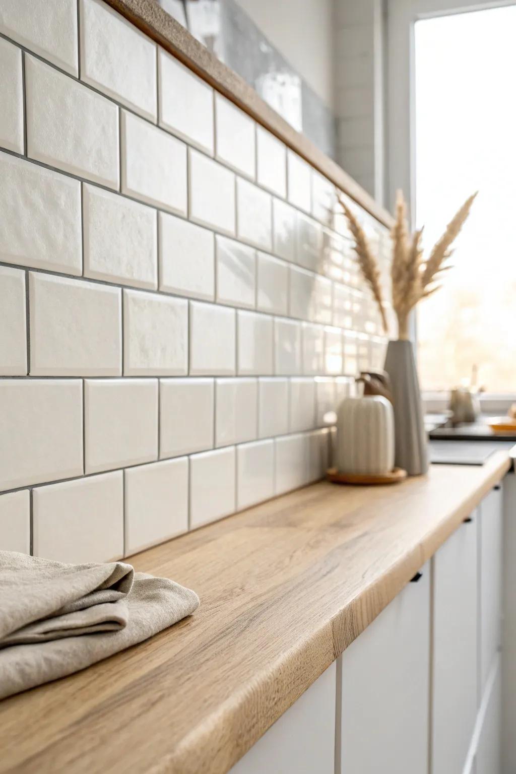 Large-format tiles keep a small backsplash calm—fewer grout lines, more airy space.