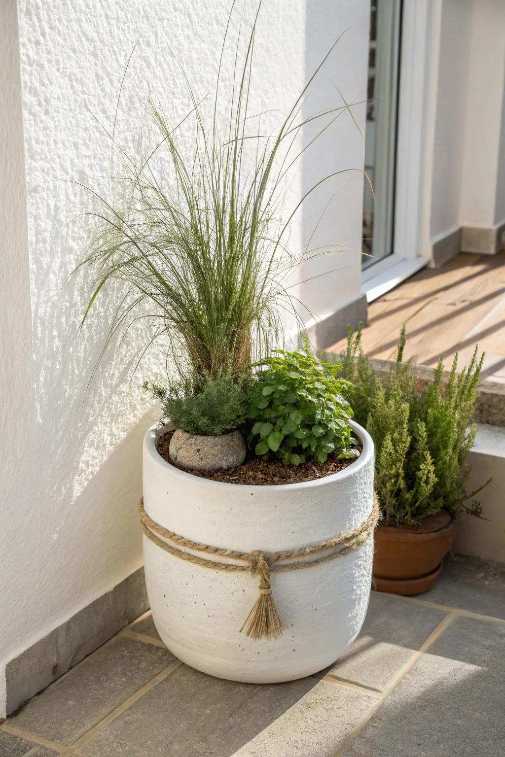Layer plants tall-to-low in one planter for instant depth—like a mini forest in a small yard.