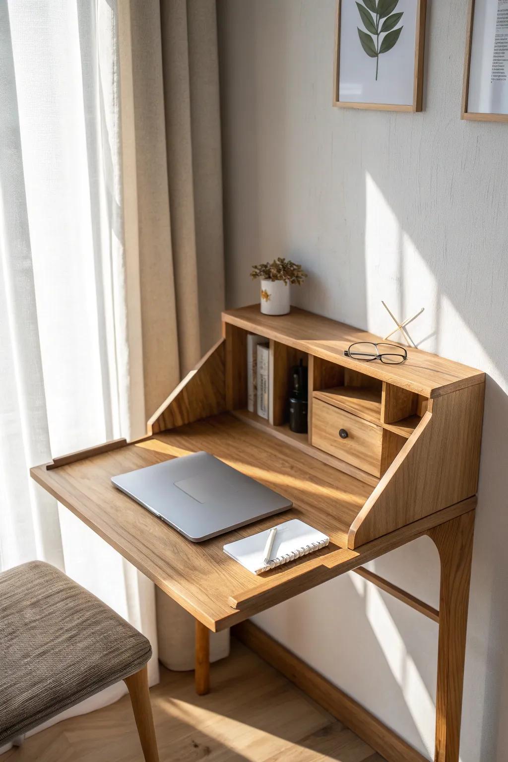 Fold it down to work, fold it up to breathe—smart style for a tiny living room today.