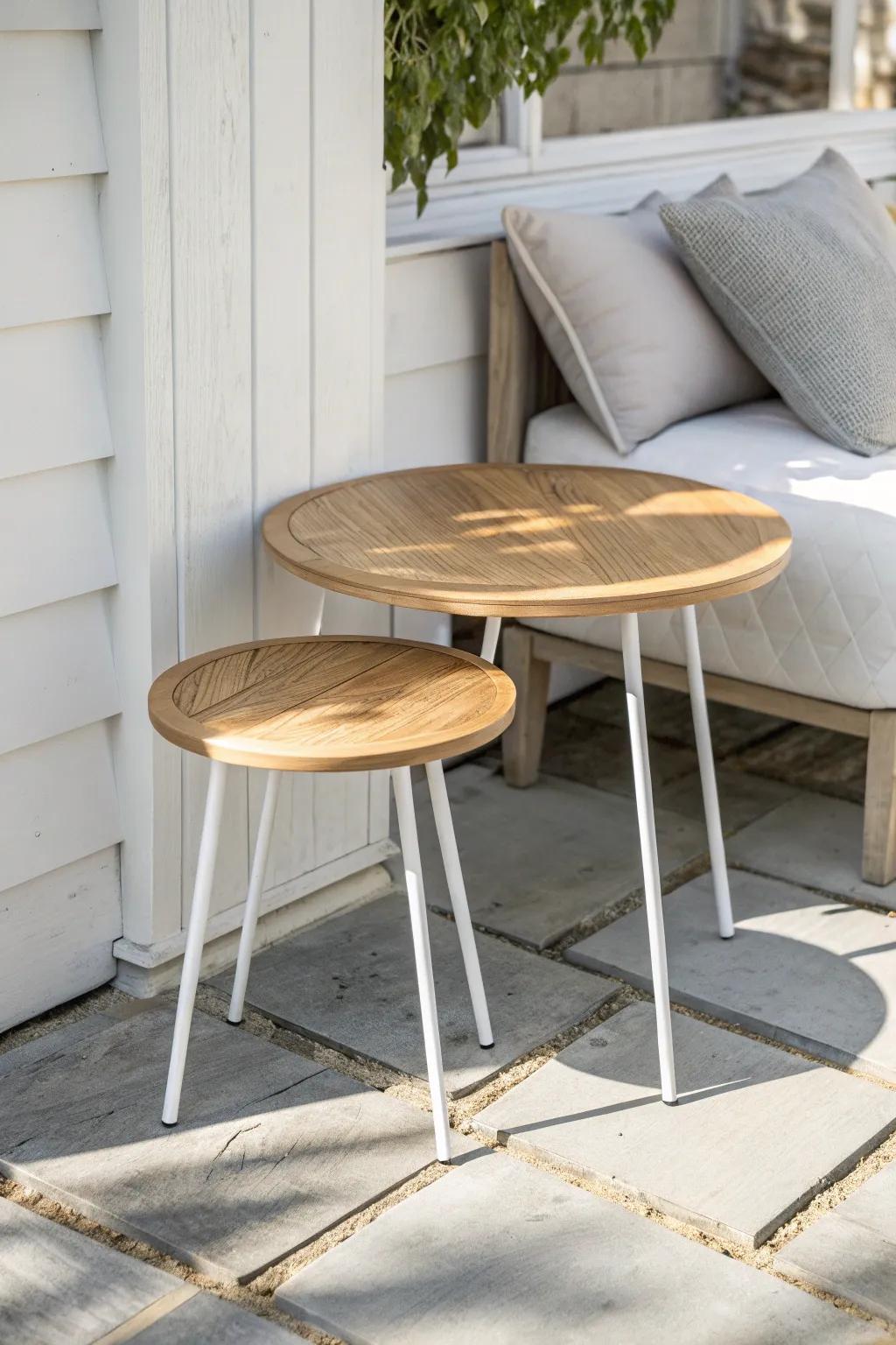 Nesting side tables: extra surface when needed, then tuck away for a calm small porch.