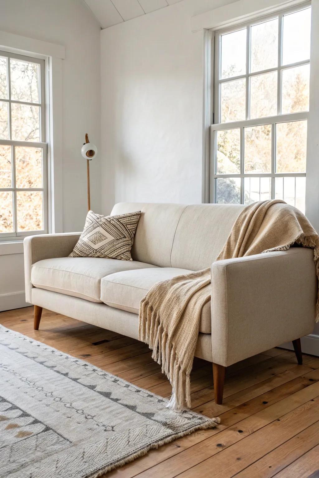 Float the sofa a few inches off the wall for an instantly more intentional, cozy layout.