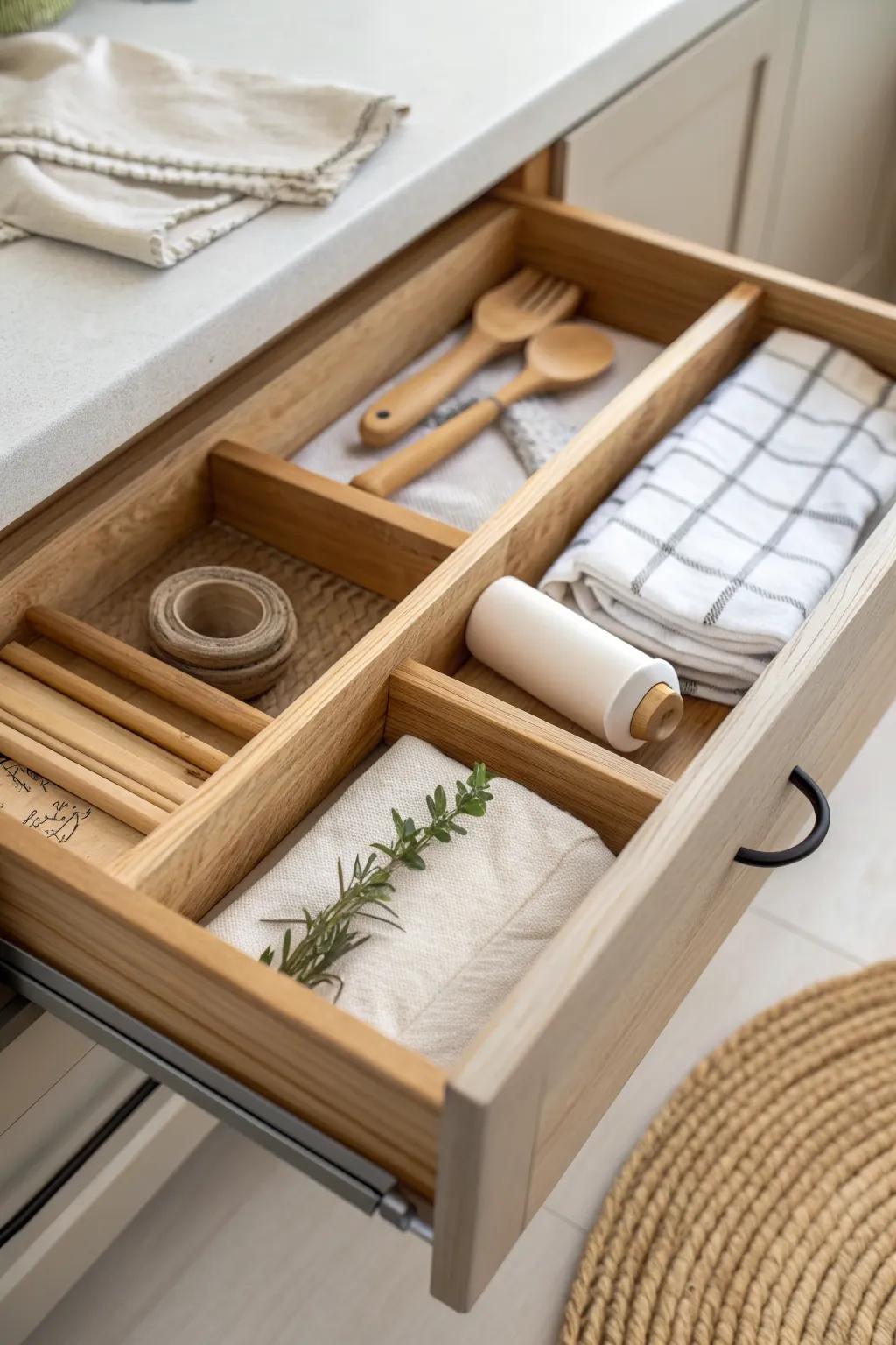 Zoned drawer inserts turn tiny sculleries into calm, grab-and-go storage in seconds.