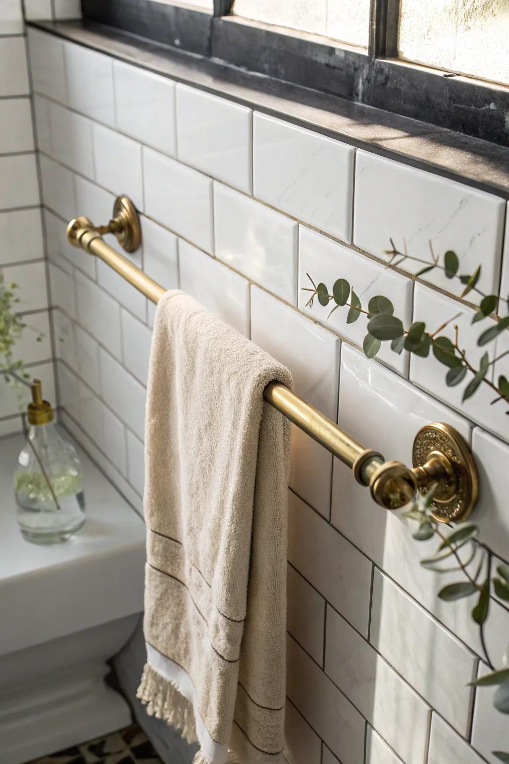 Warm up a tiny Victorian bath with brushed-brass hardware for an instant collected feel.