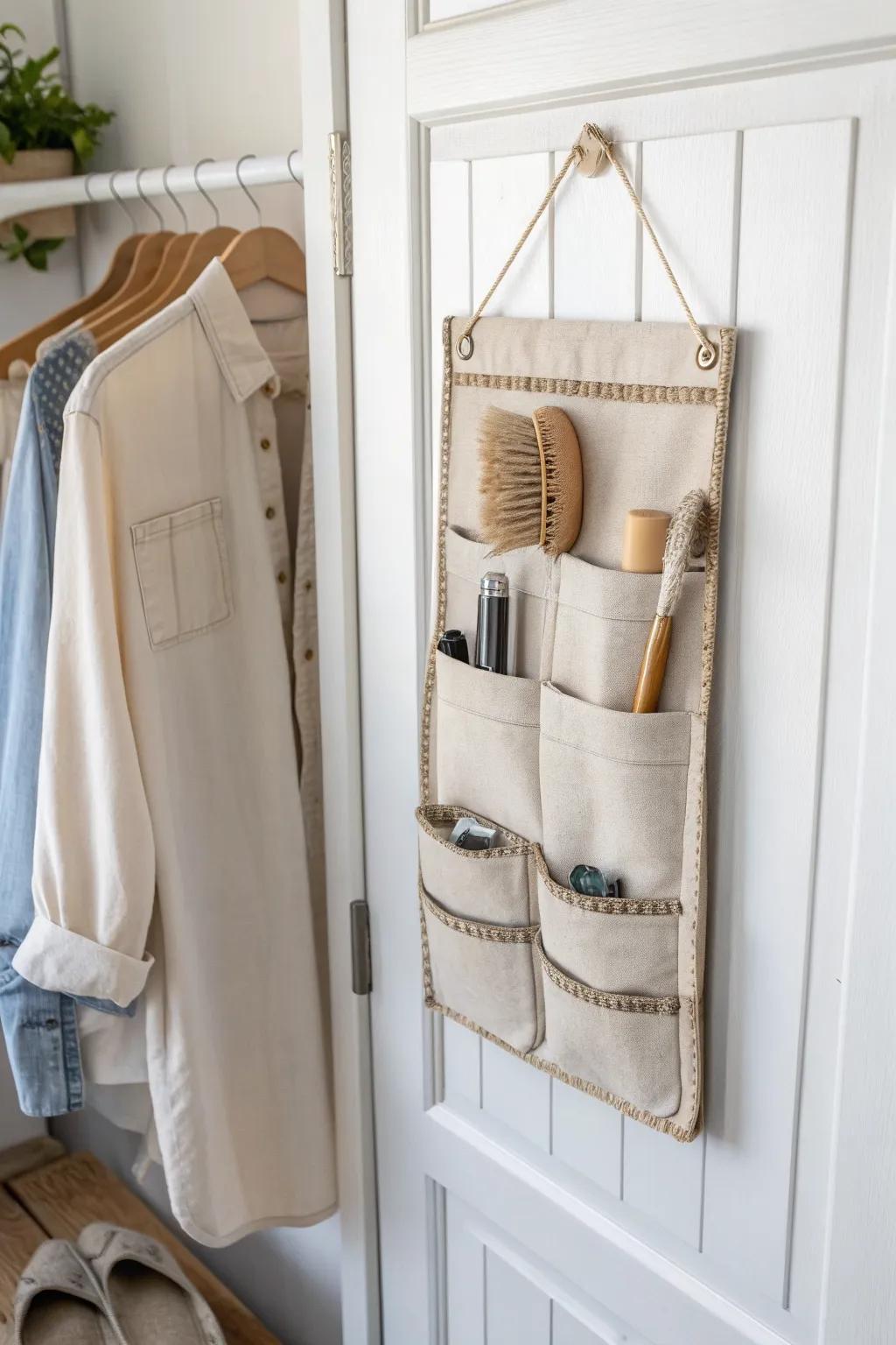 Turn your closet door into bonus storage with a chic over-the-door organizer for essentials.