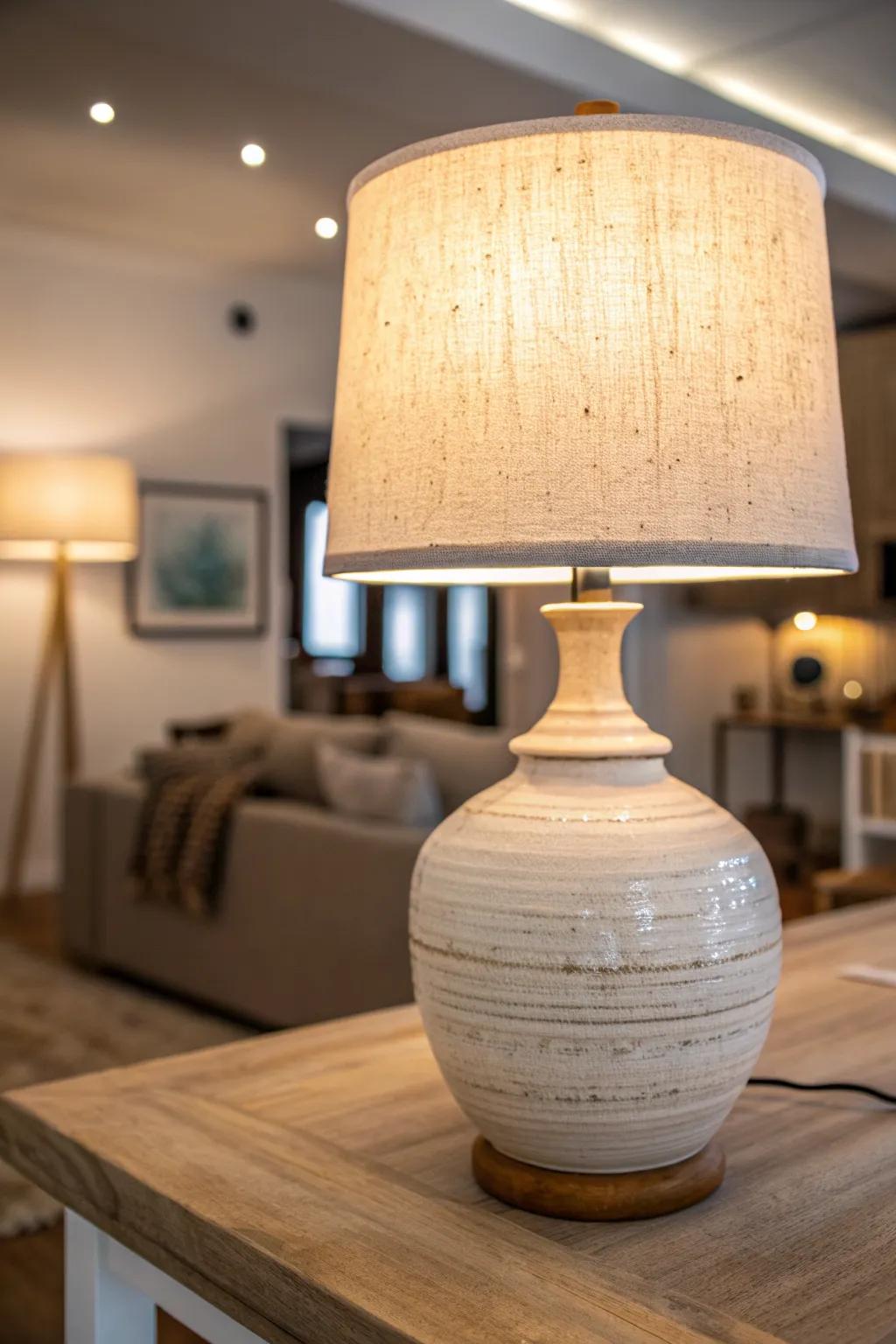 One warm table lamp + subtle background lights = instant cozy basement studio glow.