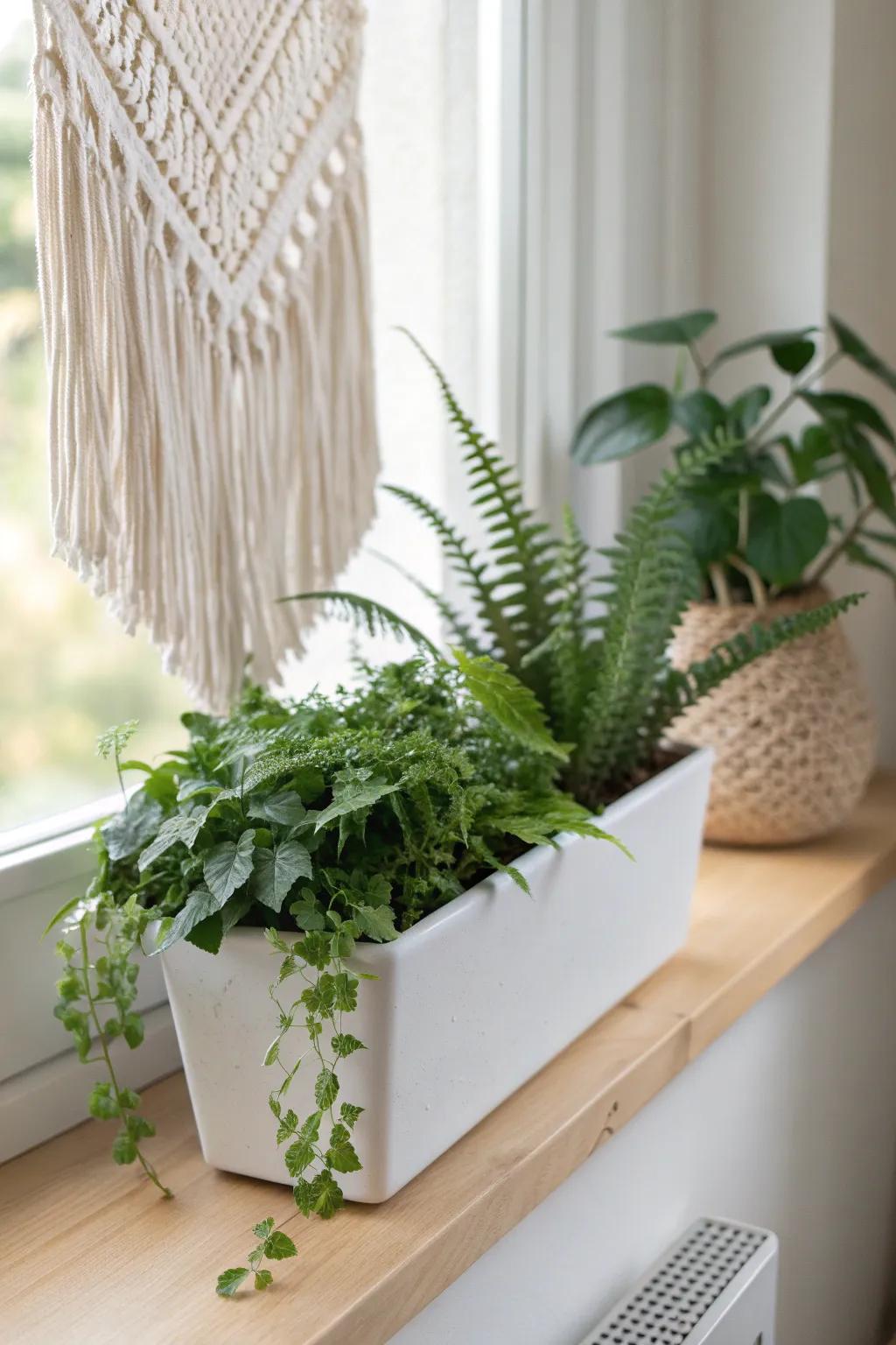 Full-shade fern window box: lush layers of greenery that thrive where flowers can’t.