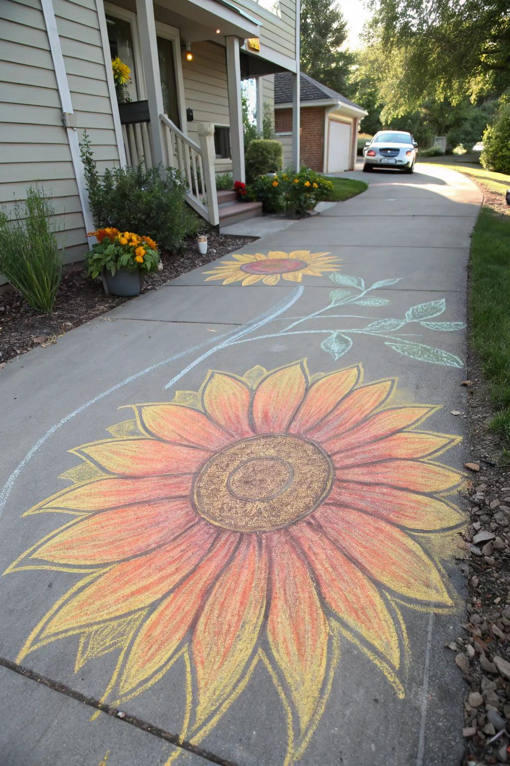 Embrace the joy of creativity with vibrant sunflower chalk art!