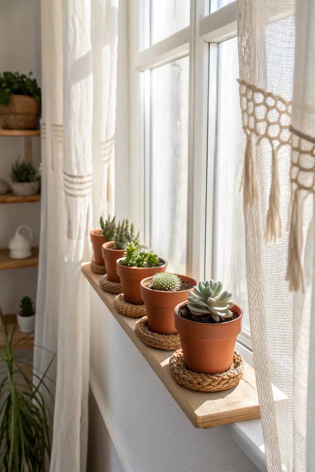 A sunny succulent ledge that feels curated, not cluttered—perfect for small-space plant lovers.