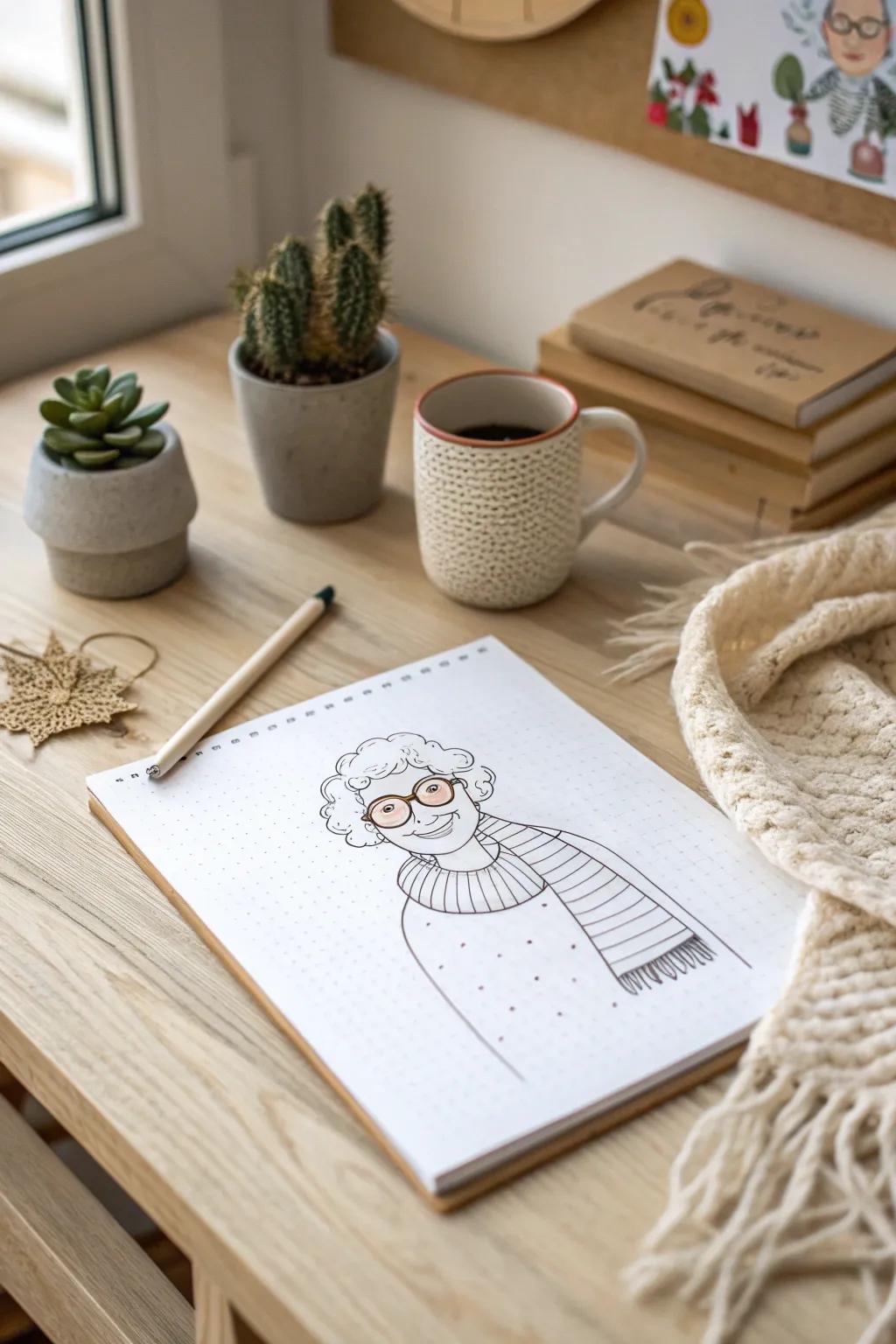 Capture the joy of grandma with a playful, cartoon-style sketch—perfect for your creative moments!
