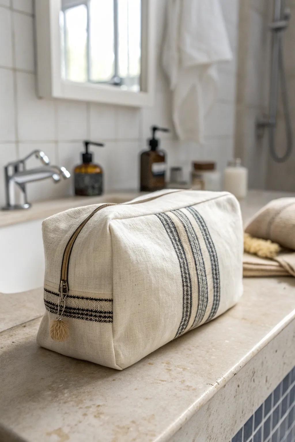 Quick gym shower reset: a simple van-life toiletry bag ready for unlimited hot water.