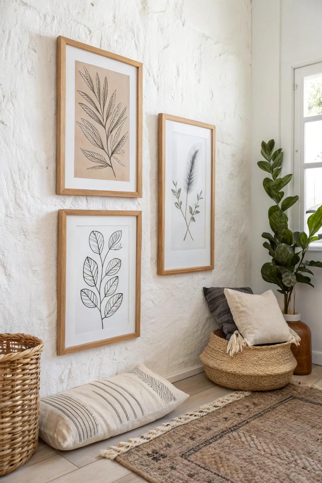 Stack two prints vertically for a refined, space-saving gallery moment that feels intentional.