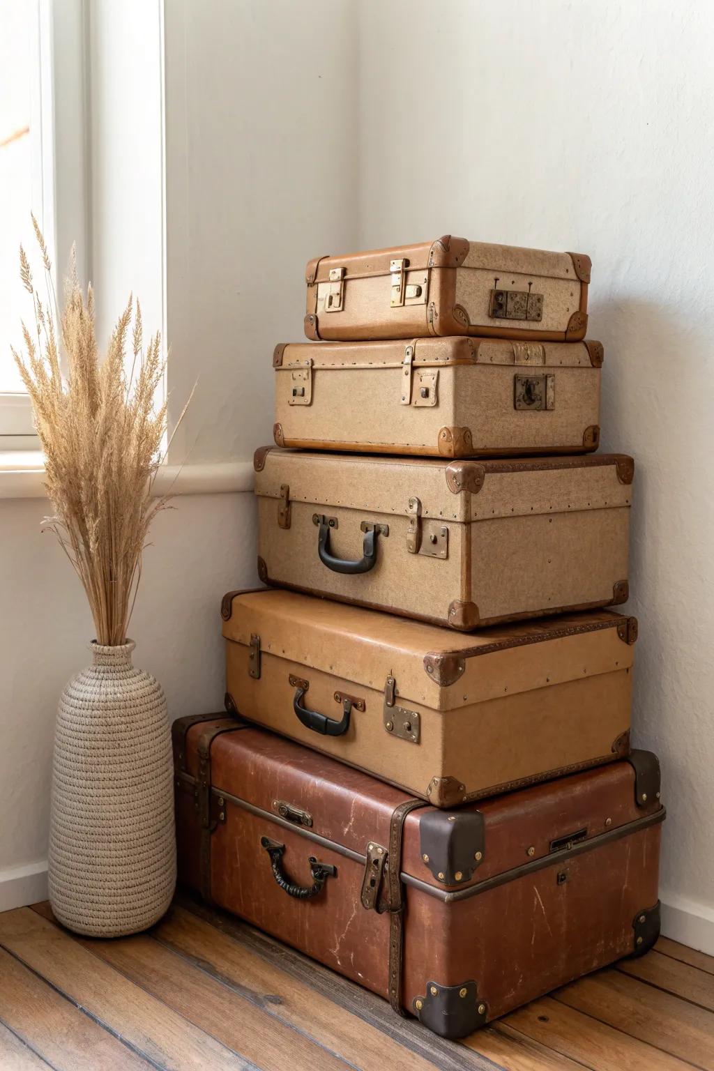 Turn an empty corner into chic storage with a vintage suitcase tower—tall, slim, and beautiful.